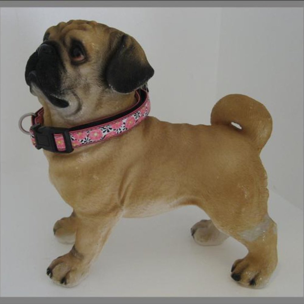 Bark Ave. Pink Zinnias Dog Collar - Figurine Not Included